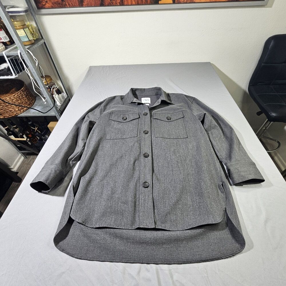 Zara Grey Oversized Shacket Shirt Jacket Flannel Utility Minimalist Women's XS